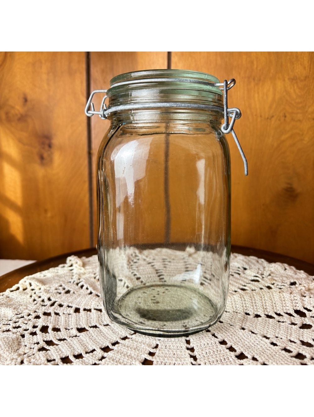 Vintage Large Glass Storage Jar with Wire Bail Lid, General Store Style